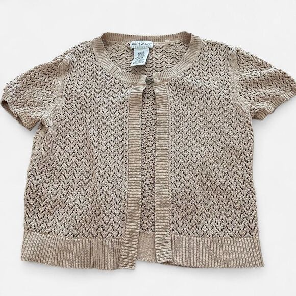 Vintage Zig Zag Knit Sweater Top | Short Sleeve Textured Button Front | Size M - Picture 2 of 6